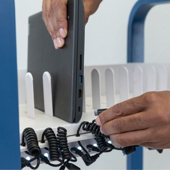 Connecting a device to a pre-installed coiled cable in an Elevate Air Evo