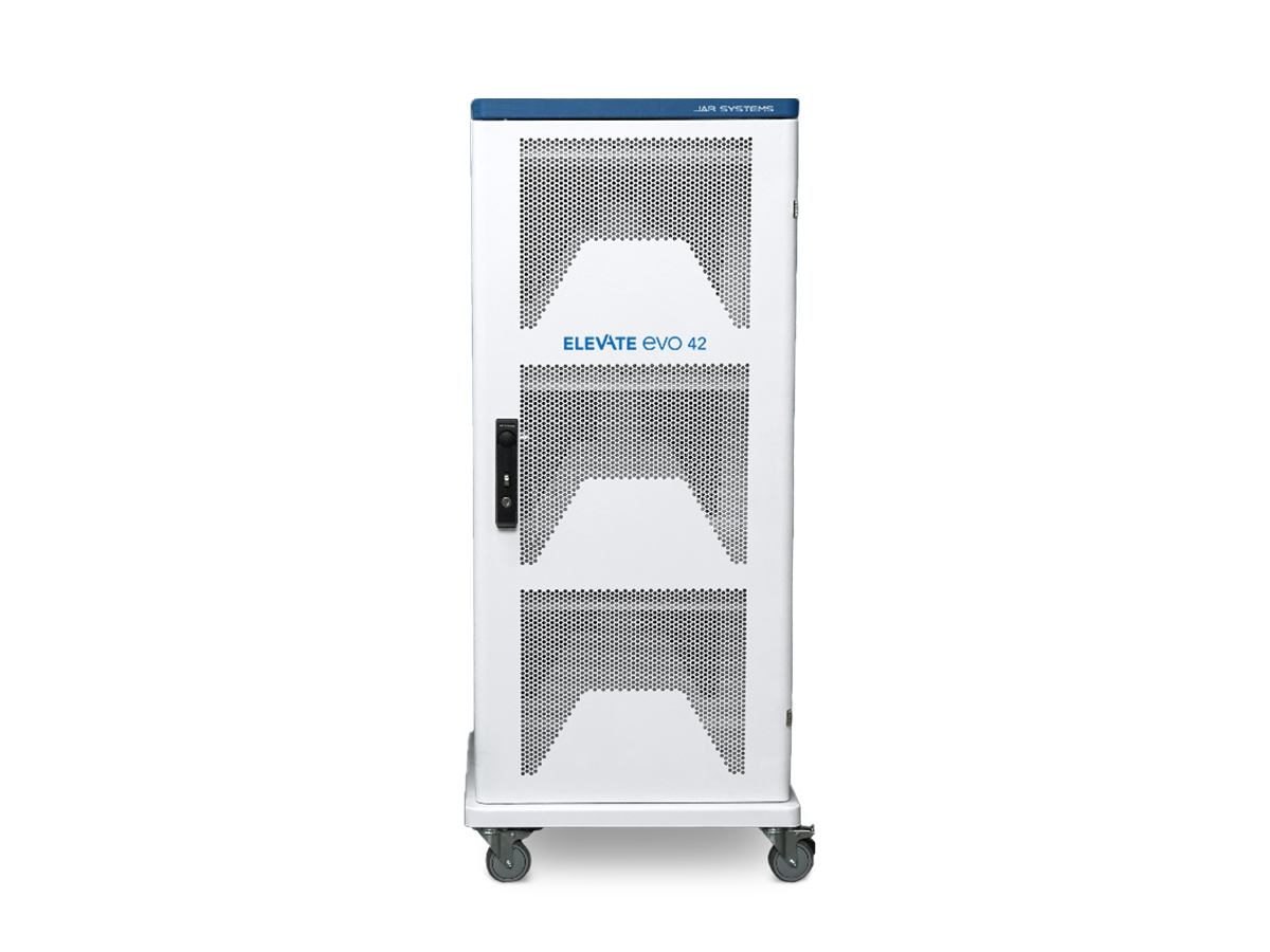 Elevate Evo 42 charging cart with its doors closed