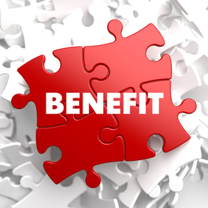 Benefit on Red Puzzle on White Background.