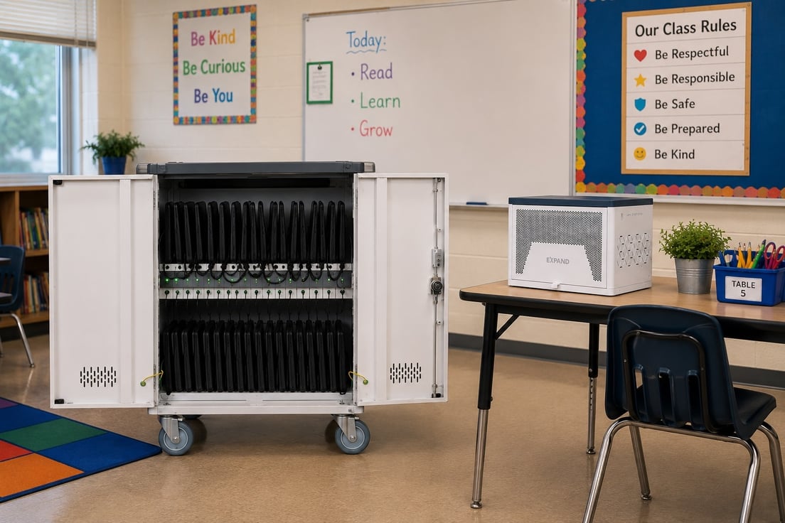 Charging cart and station in a classroom setting