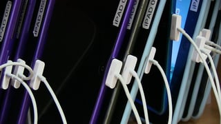 iPads charging in a classroom