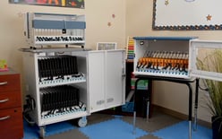 Chromebook charging cart in a classroom 